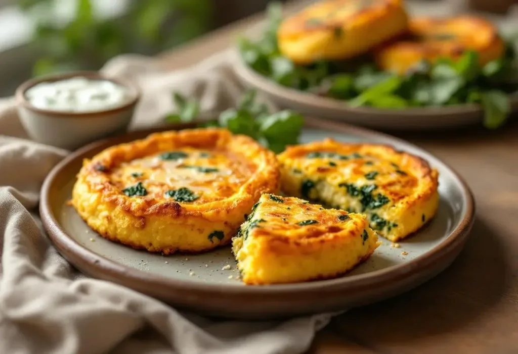 La polenta se cuisine aussi en délicieuses galettes aux légumes et au fromage !